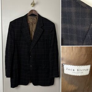 Jack Victor Men's 48L Blazer Wool Viscose 3B/4B Glen Plaid Brown Classic Vintage